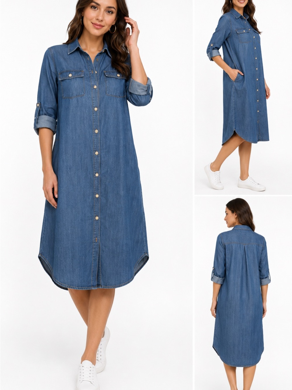 Denim Button-Front Maxi Shirt Dress - Blue #22